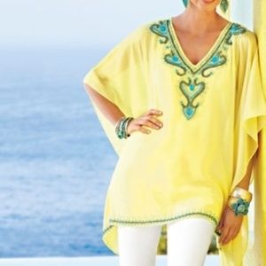 Chico's Sheer Beaded Poncho Yellow Mazie Peri L/XL